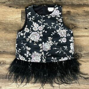 Kate Spade Embroidered Sleeveless Blouse with Feather Detail